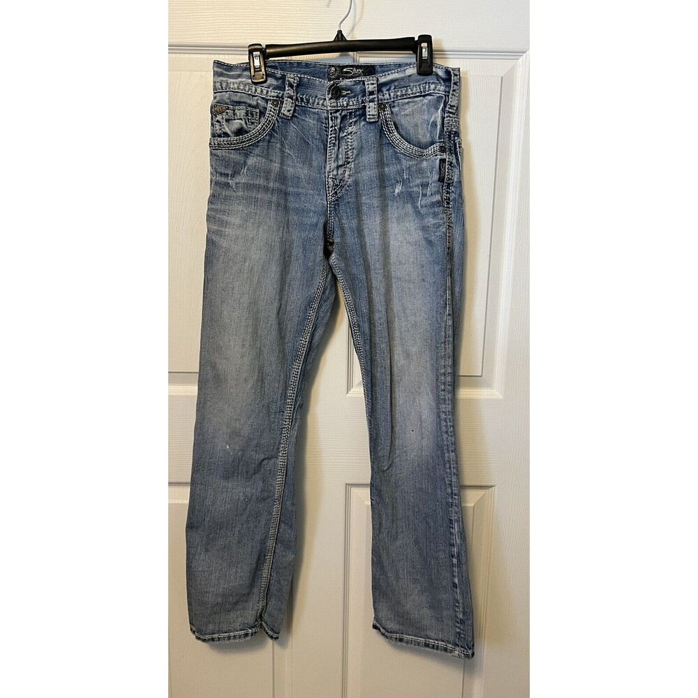 Silver Mens Straight Leg Jeans Gordie 30 x 31.5 Distressed Thick Stitch - Picture 2 of 10